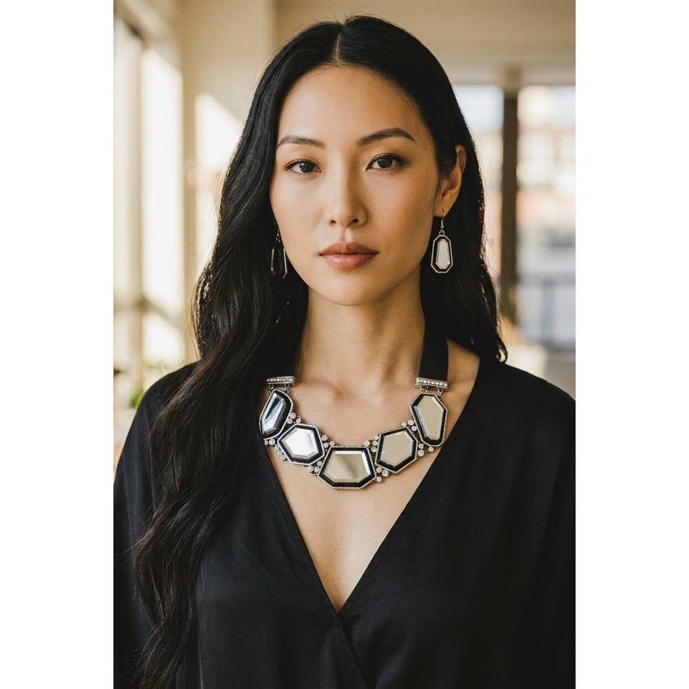 Paparazzi‎ Zi Collection Mirror Statement Necklace Earrings Set Vintage